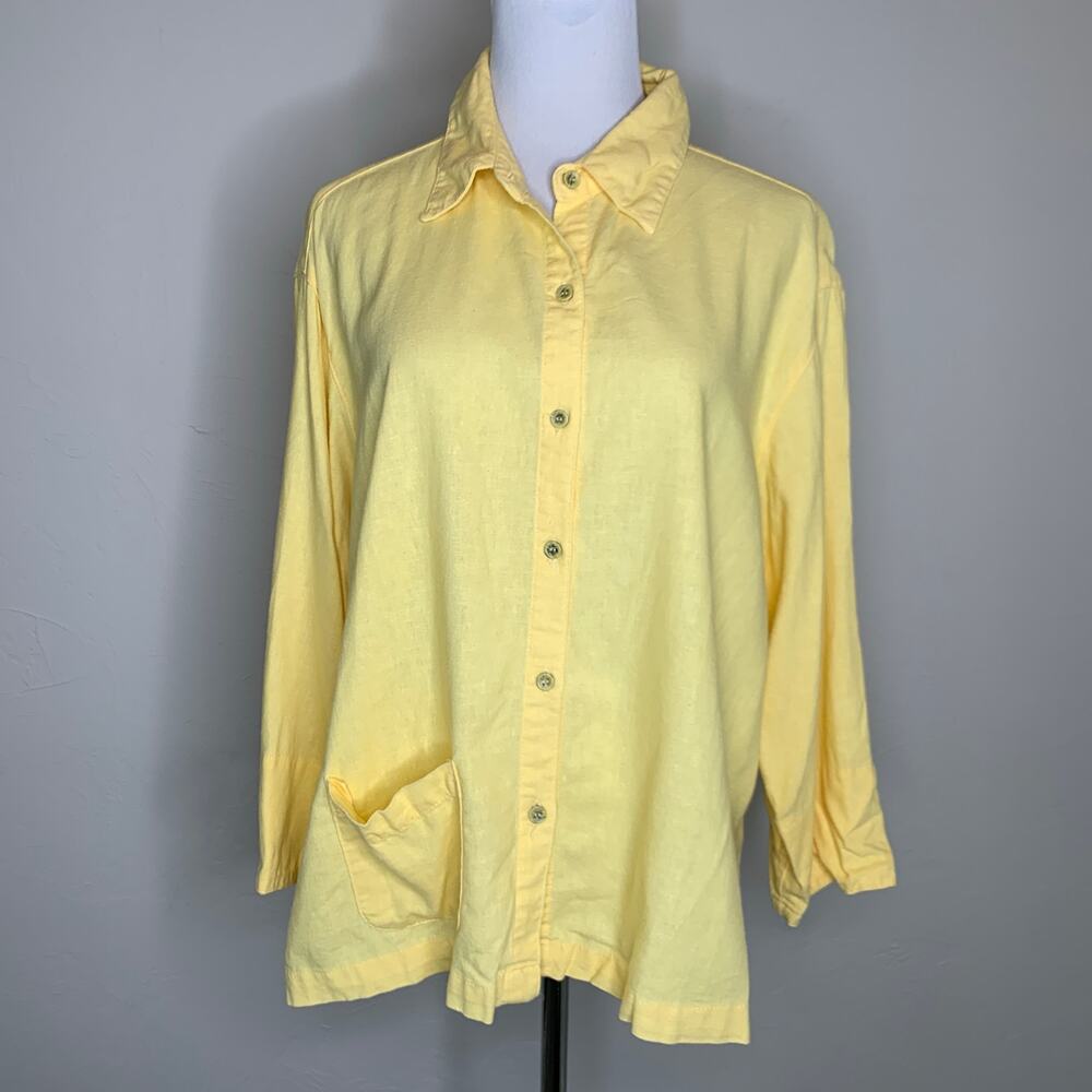 Vintage Linen Yellow Shacket Button Up Jacket Large